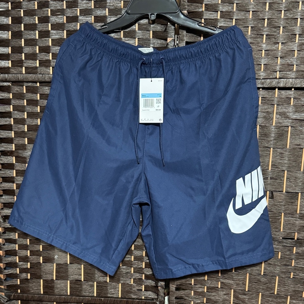Nike Blue Athletic Shorts with White Swoosh Elastic Waistband size Medium 029157